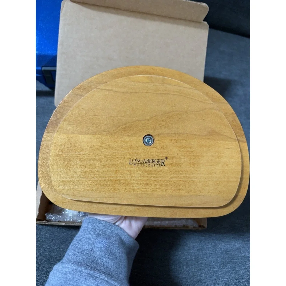 Vintage Longaberger Woodcrafts Basket Lid 100% Maple Stamped NIB New Red Handle